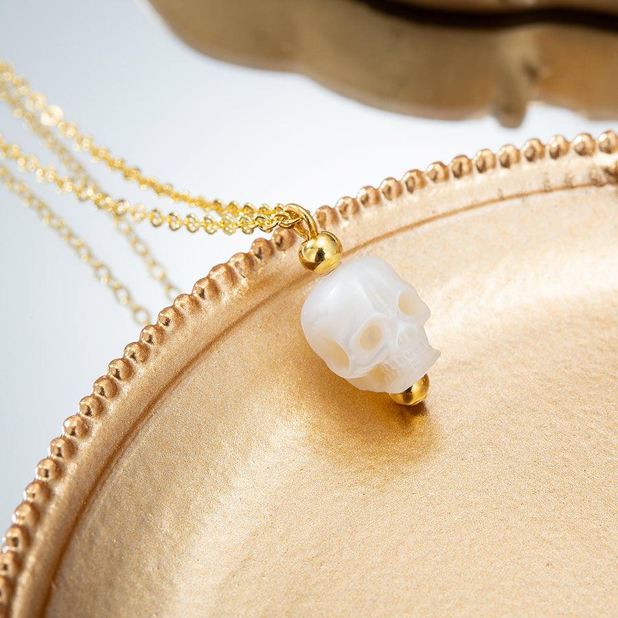 Belle Juri Minimalist Pearl Skull Necklace