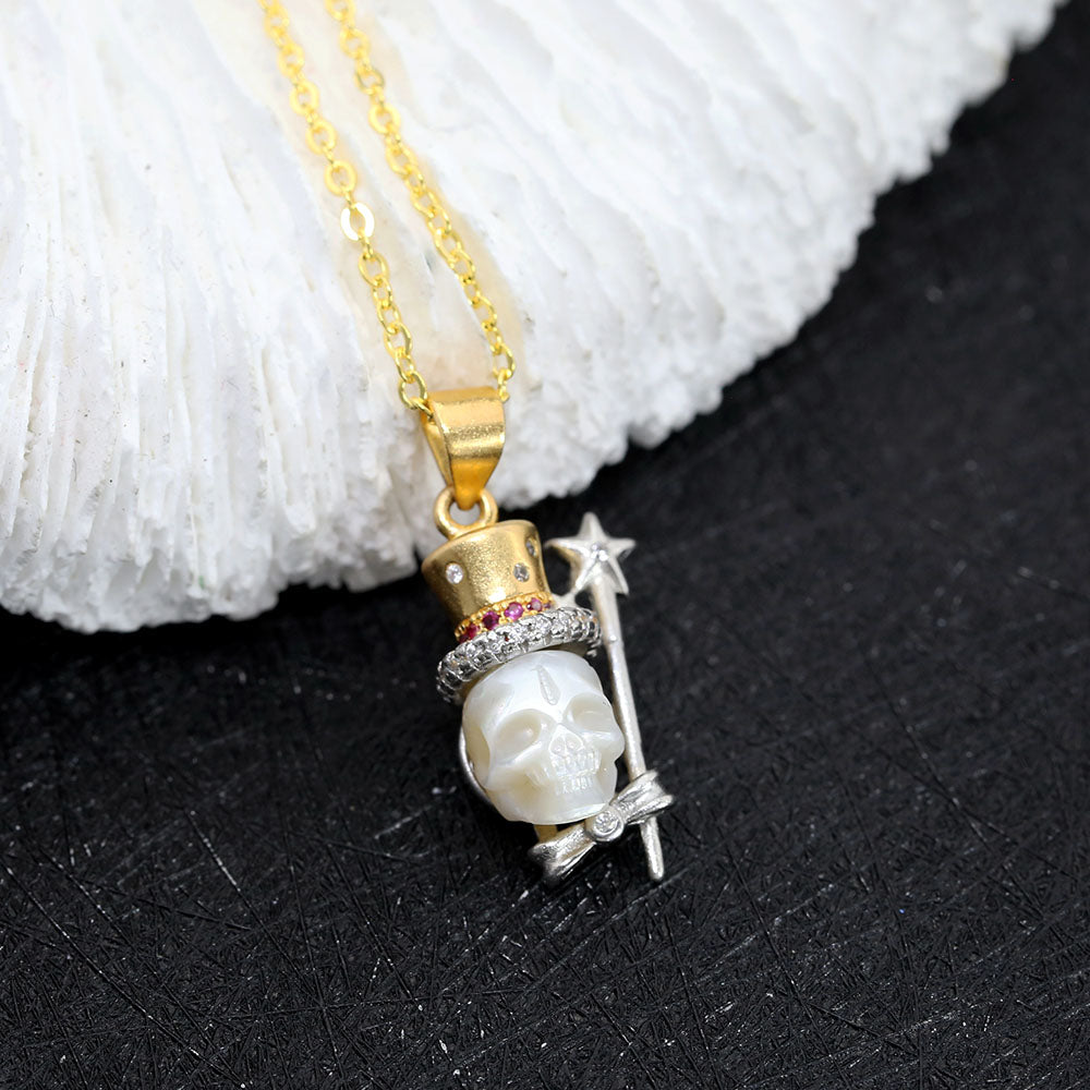 Magician Pearl Cranium Necklace with CZ Top Hat