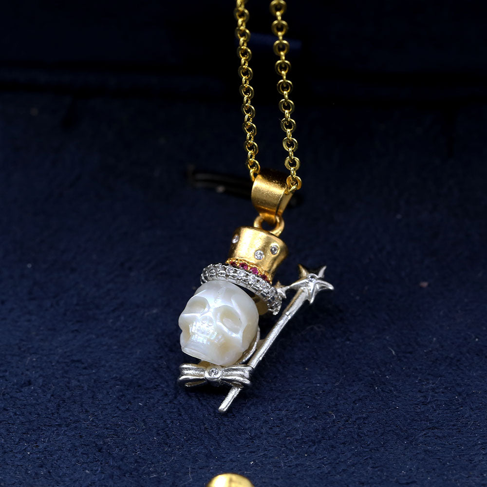 Magician Pearl Cranium Necklace with CZ Top Hat