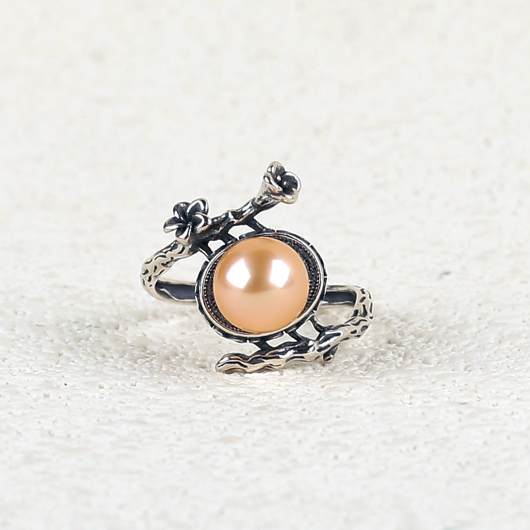 Memento Mori Flower Vine Branch Pearl Ring
