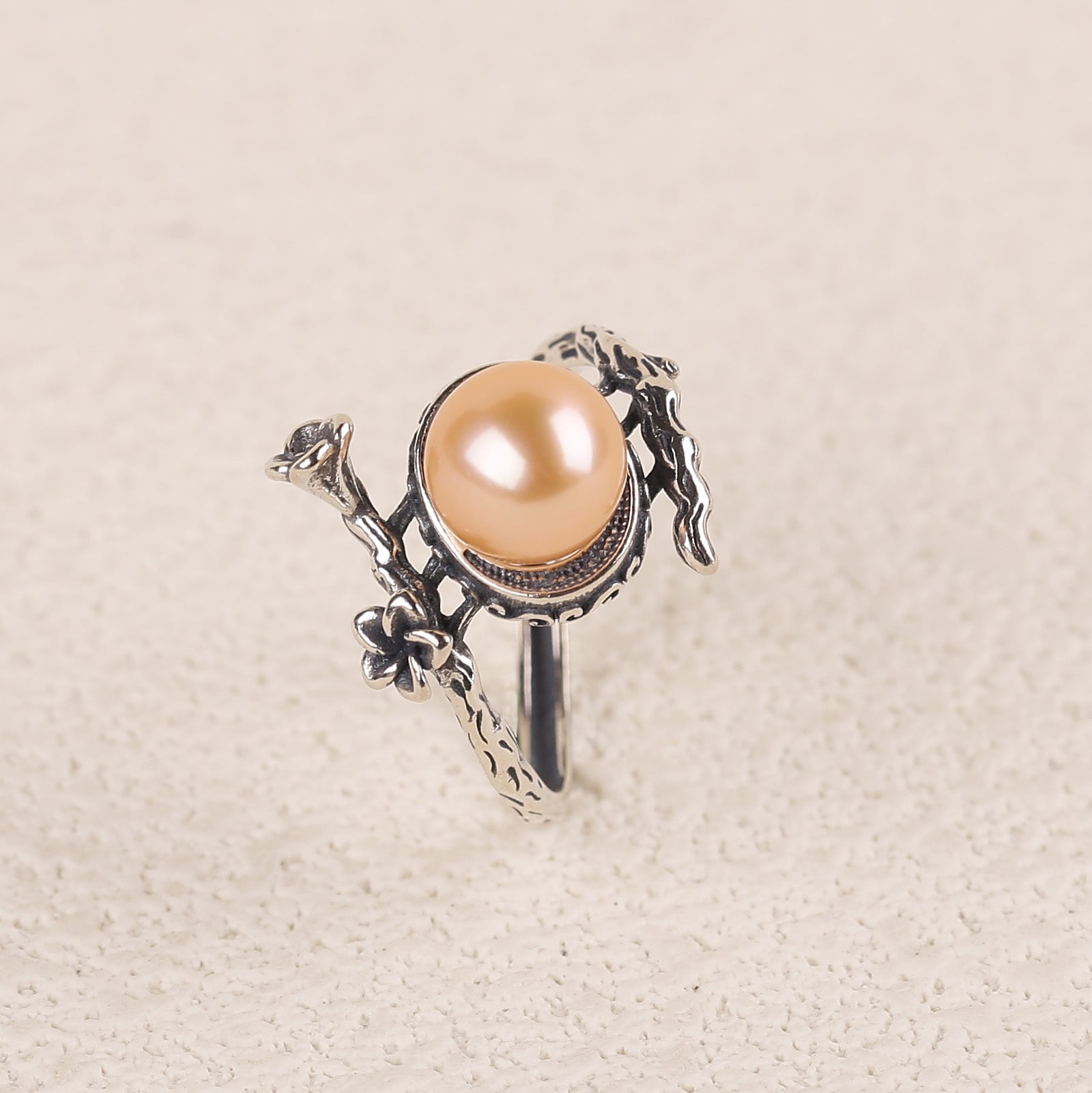 Memento Mori Flower Vine Branch Pearl Ring