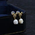 Mickey Ears CZ Pearl Skull Stud Earrings