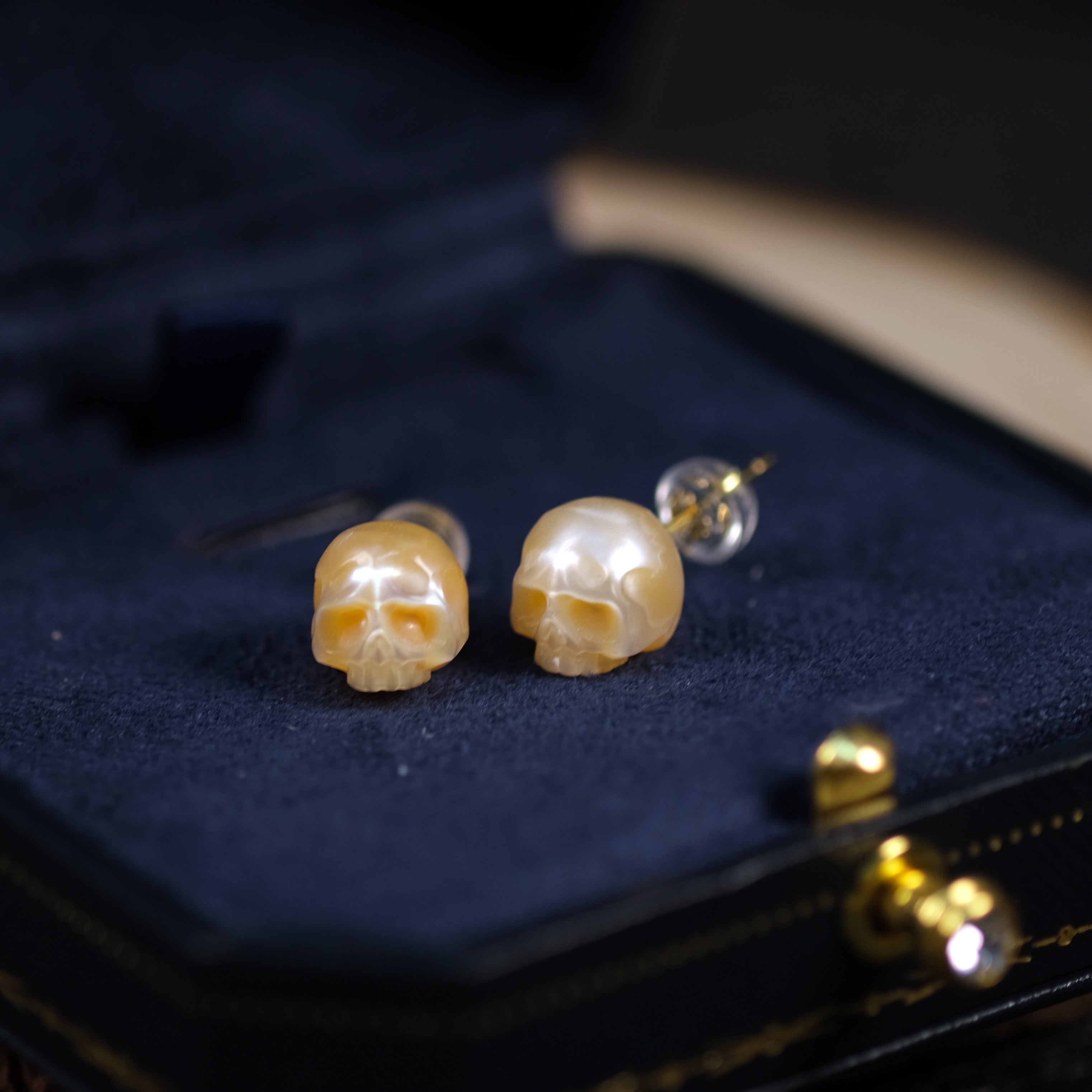 Minimalist Pearl Cranium Stud Earrings