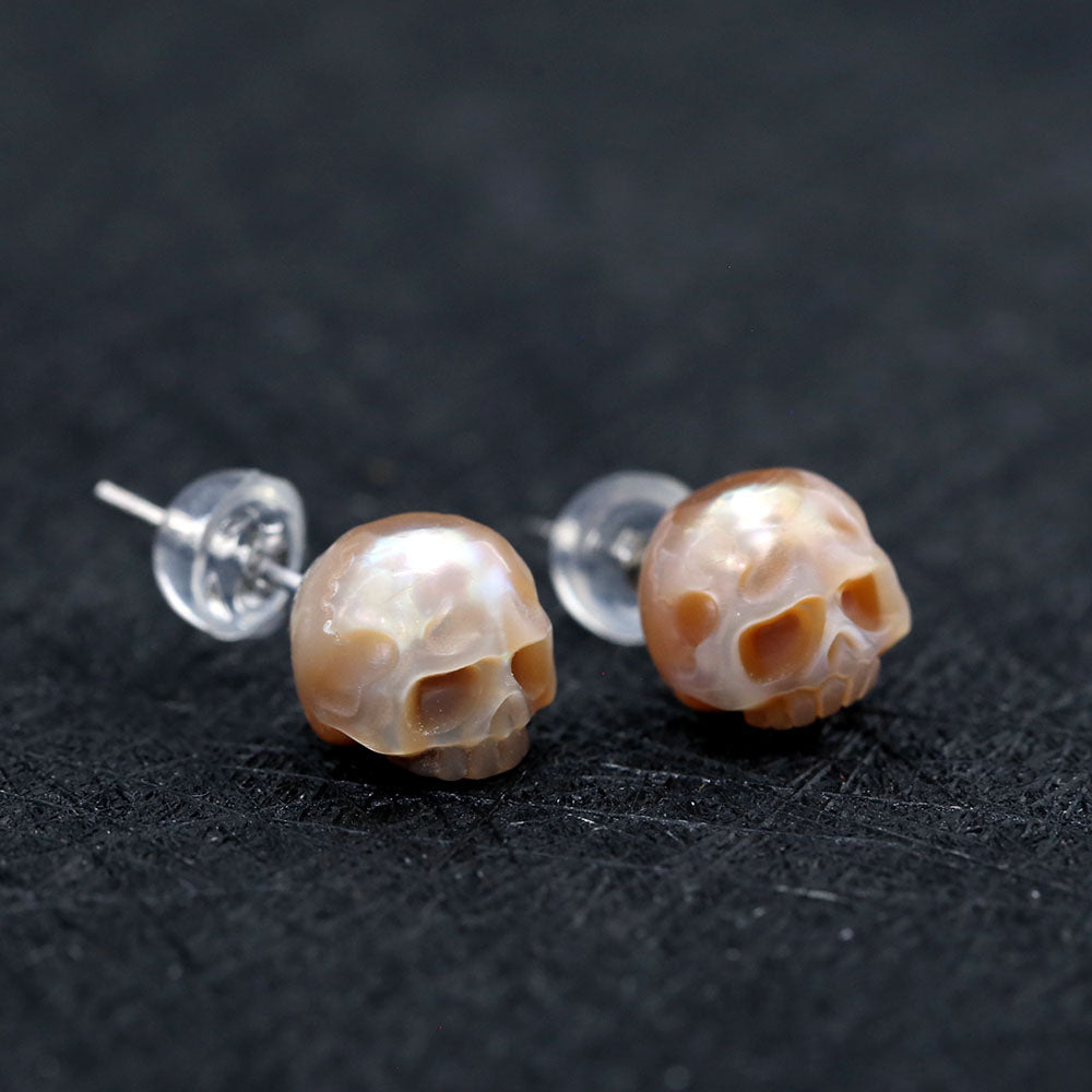 Minimalist Pearl Cranium Stud Earrings