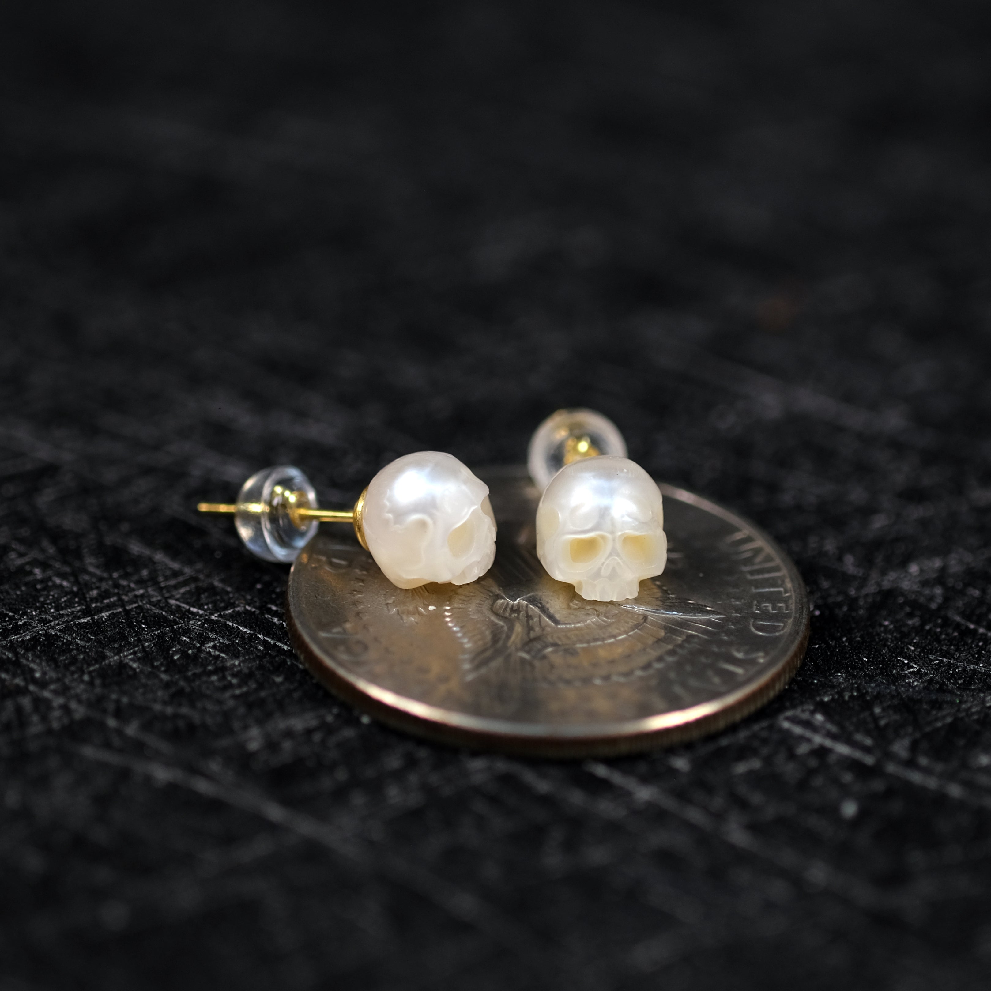 Minimalist Pearl Cranium Stud Earrings