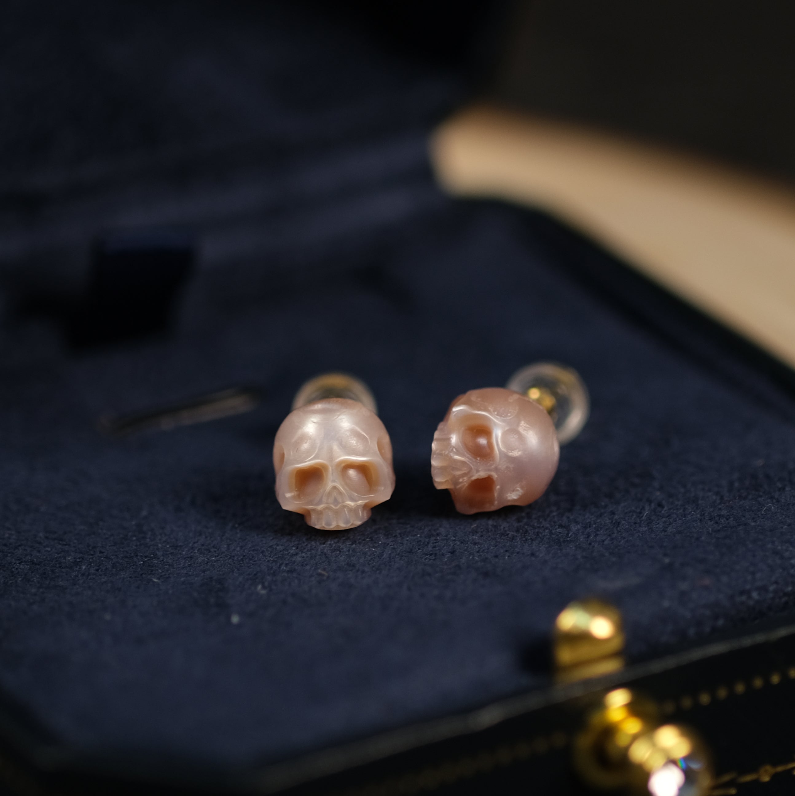 Minimalist Pearl Cranium Stud Earrings