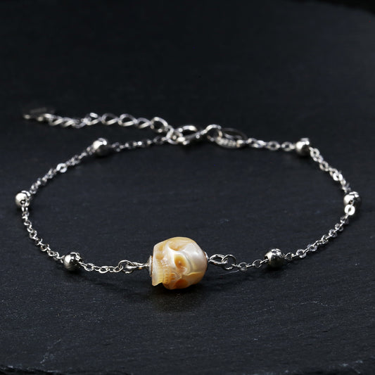 Minimalist Pearl Skull Chain Bracelet