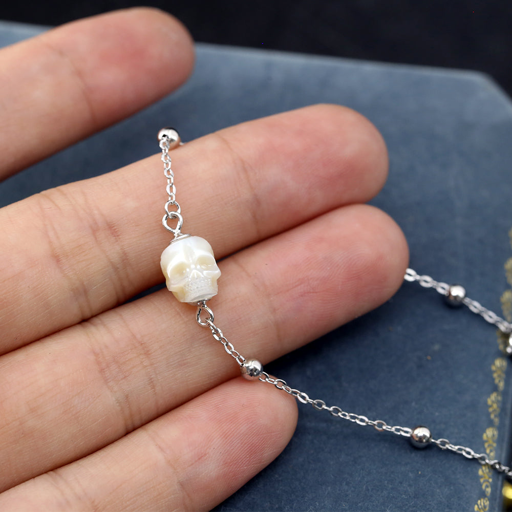 Minimalist Pearl Skull Chain Bracelet