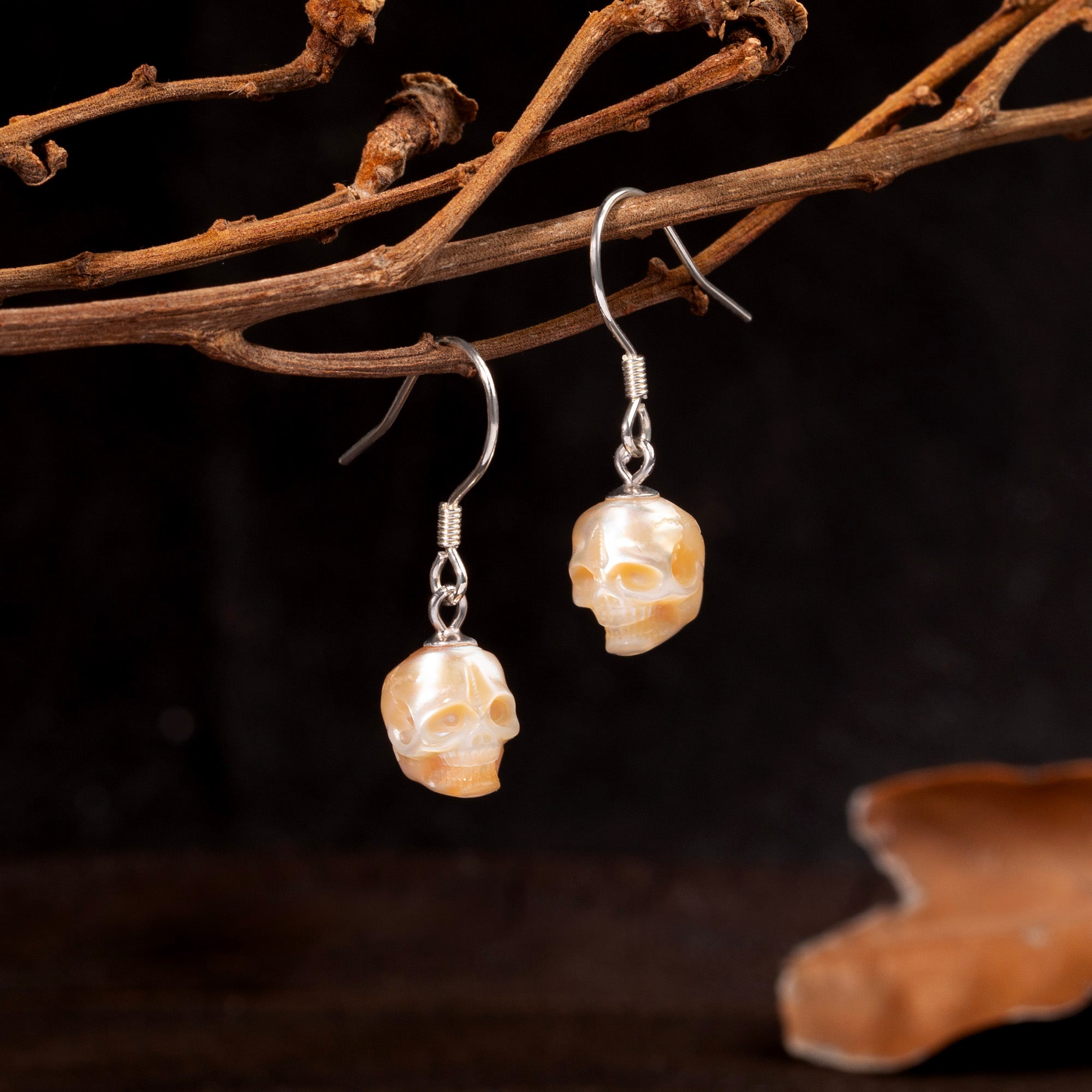 Minimalist Skull Pearl Dangle Drop Earrings