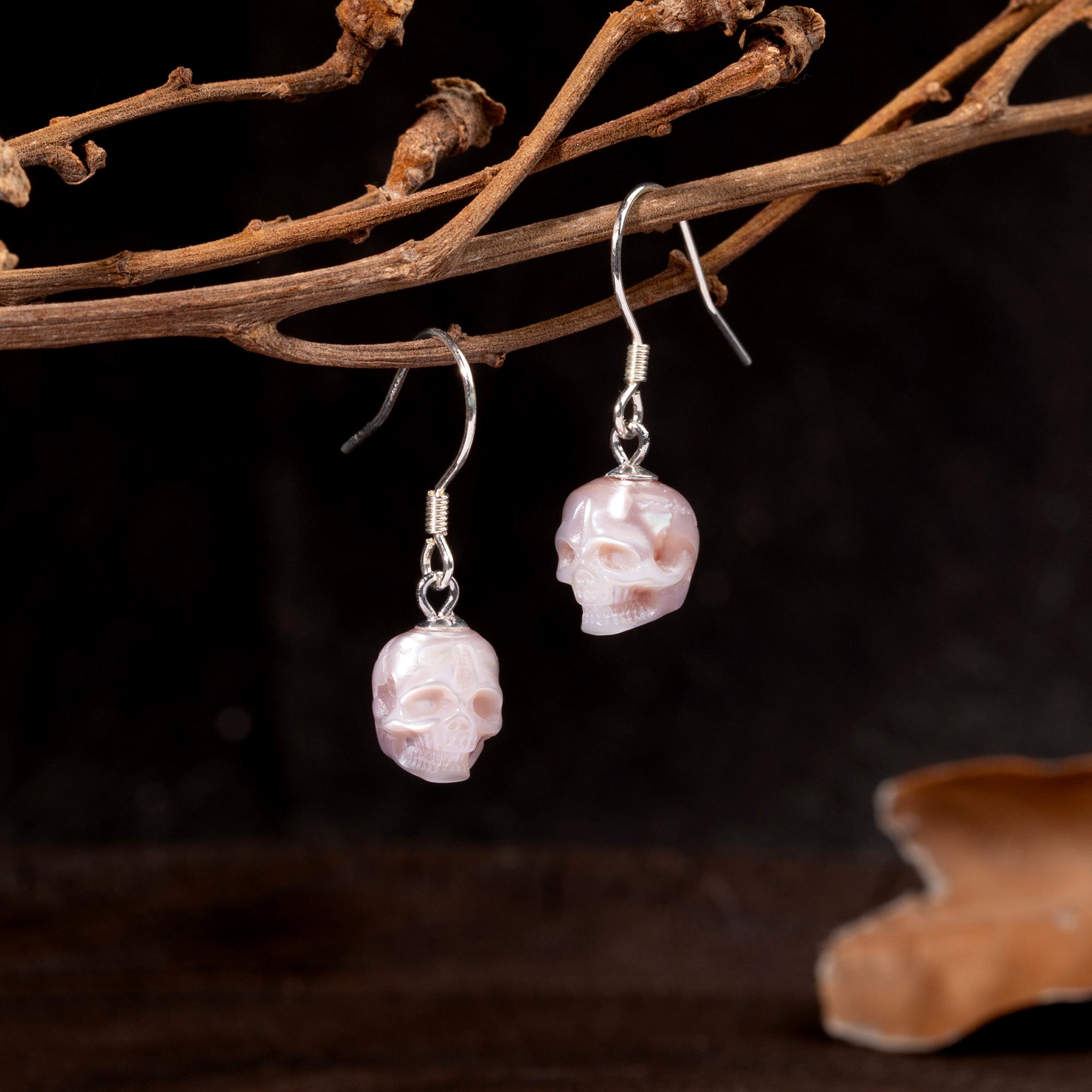 Minimalist Skull Pearl Dangle Drop Earrings