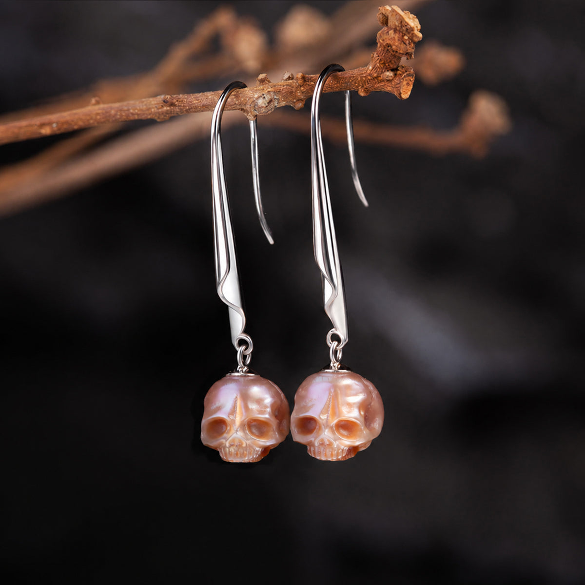 Minimalist Pearl Cranium Hook Earrings