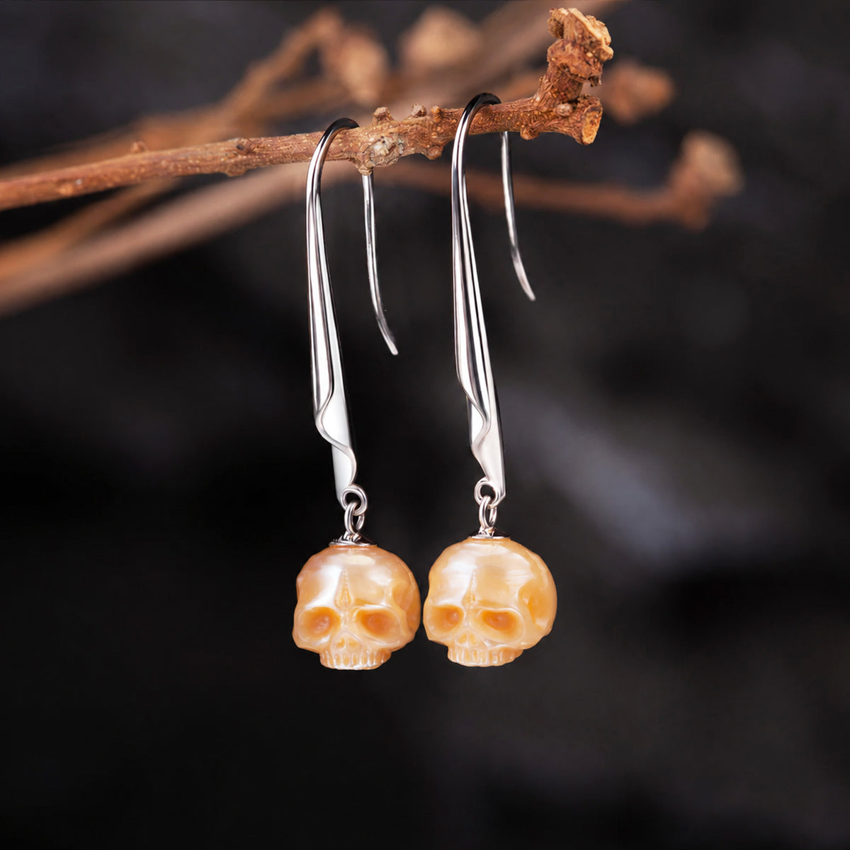 Minimalist Pearl Cranium Hook Earrings