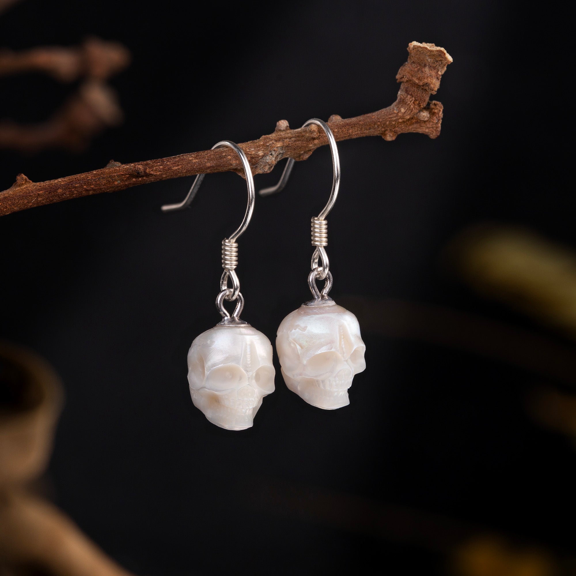 Minimalist Skull Pearl Dangle Drop Earrings