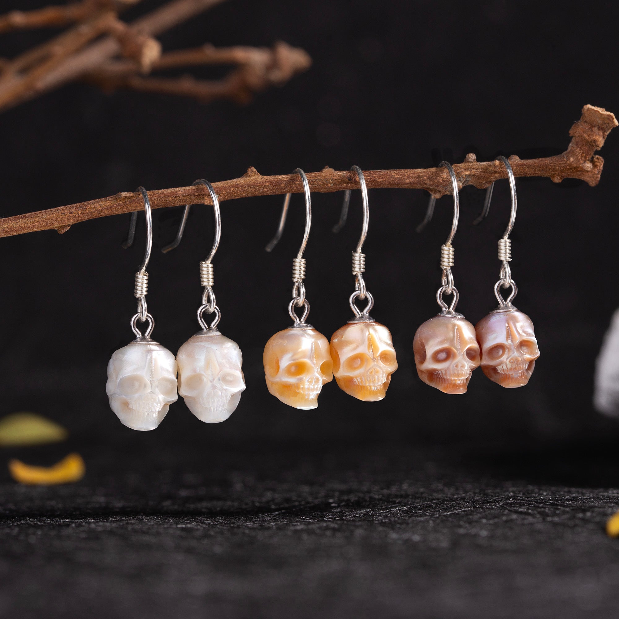 Minimalist Skull Pearl Dangle Drop Earrings