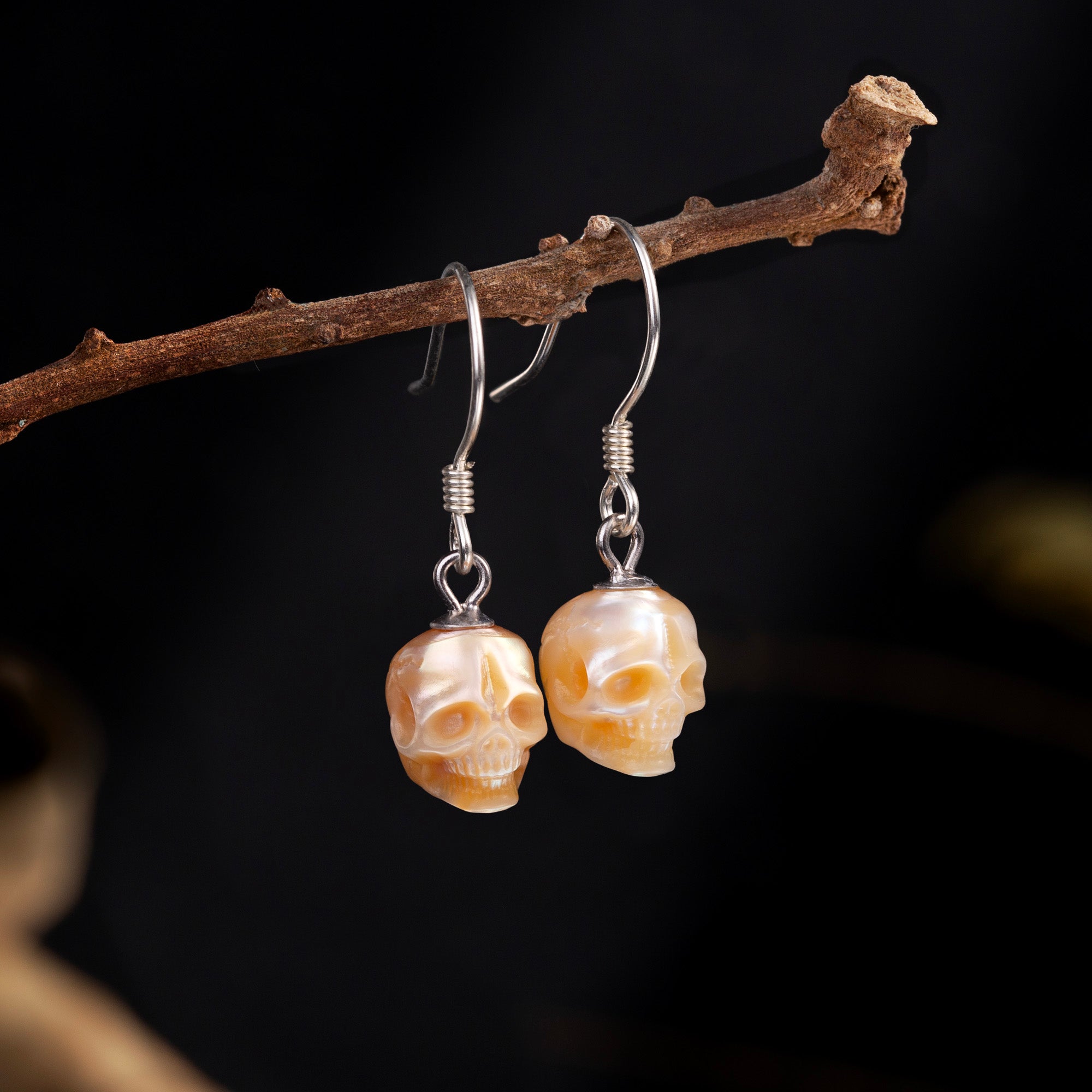 Minimalist Skull Pearl Dangle Drop Earrings