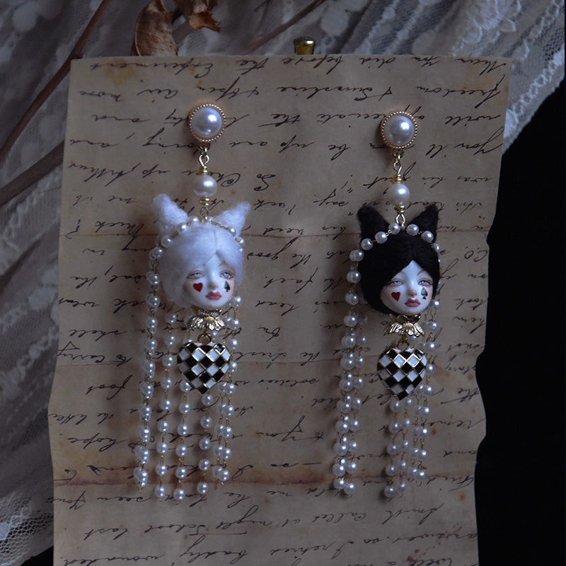 Miss Poker Face Pearl Fringe Earrings