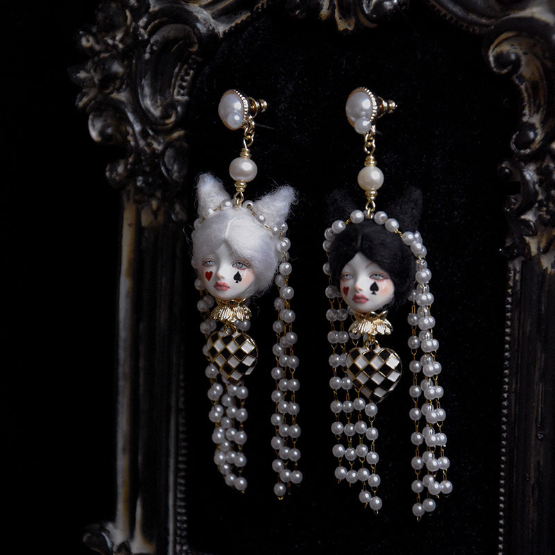 Miss Poker Face Pearl Fringe Earrings