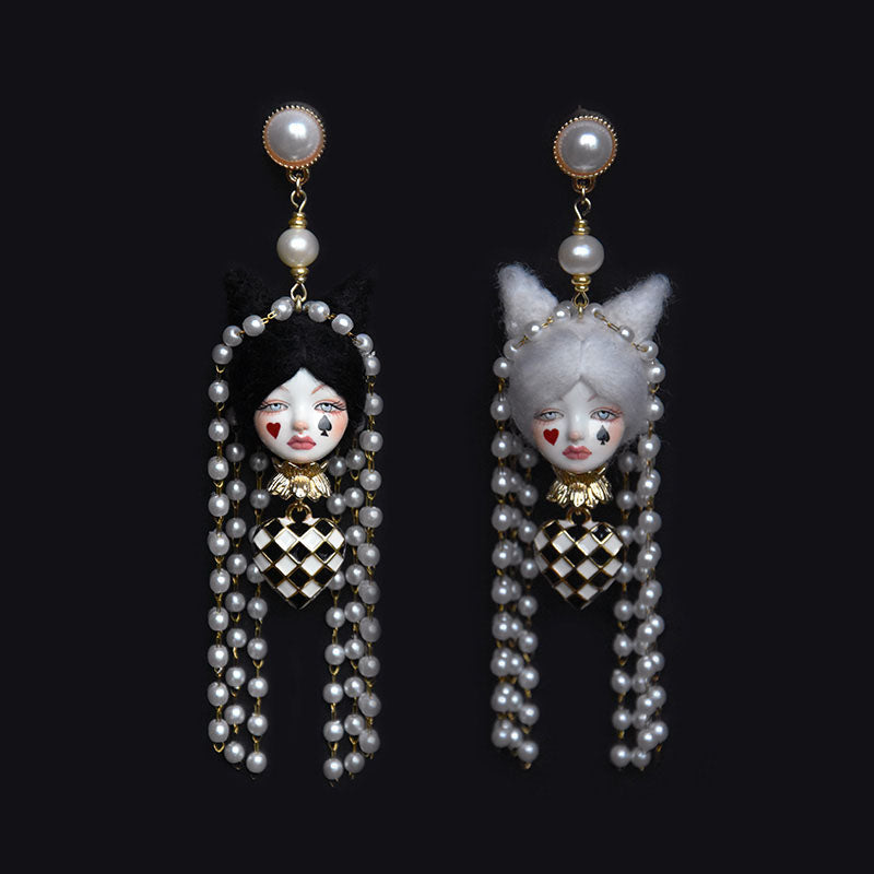 Miss Poker Face Pearl Fringe Earrings