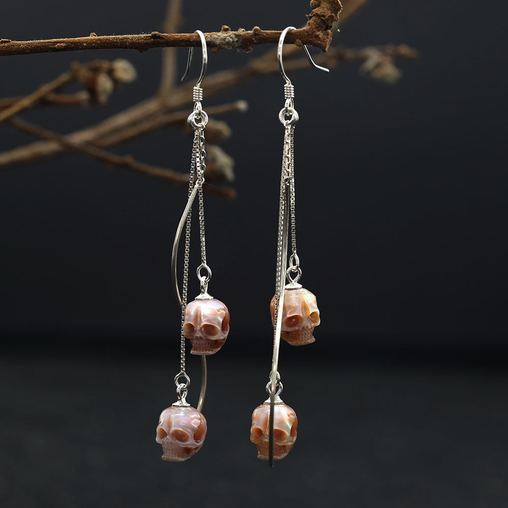 Modern Impressions Pearl Skull Tassel Earrings