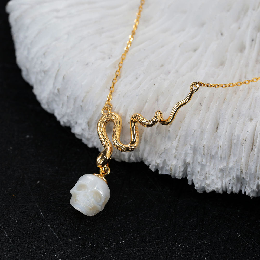 Mystic Snake Pearl Skull Necklace