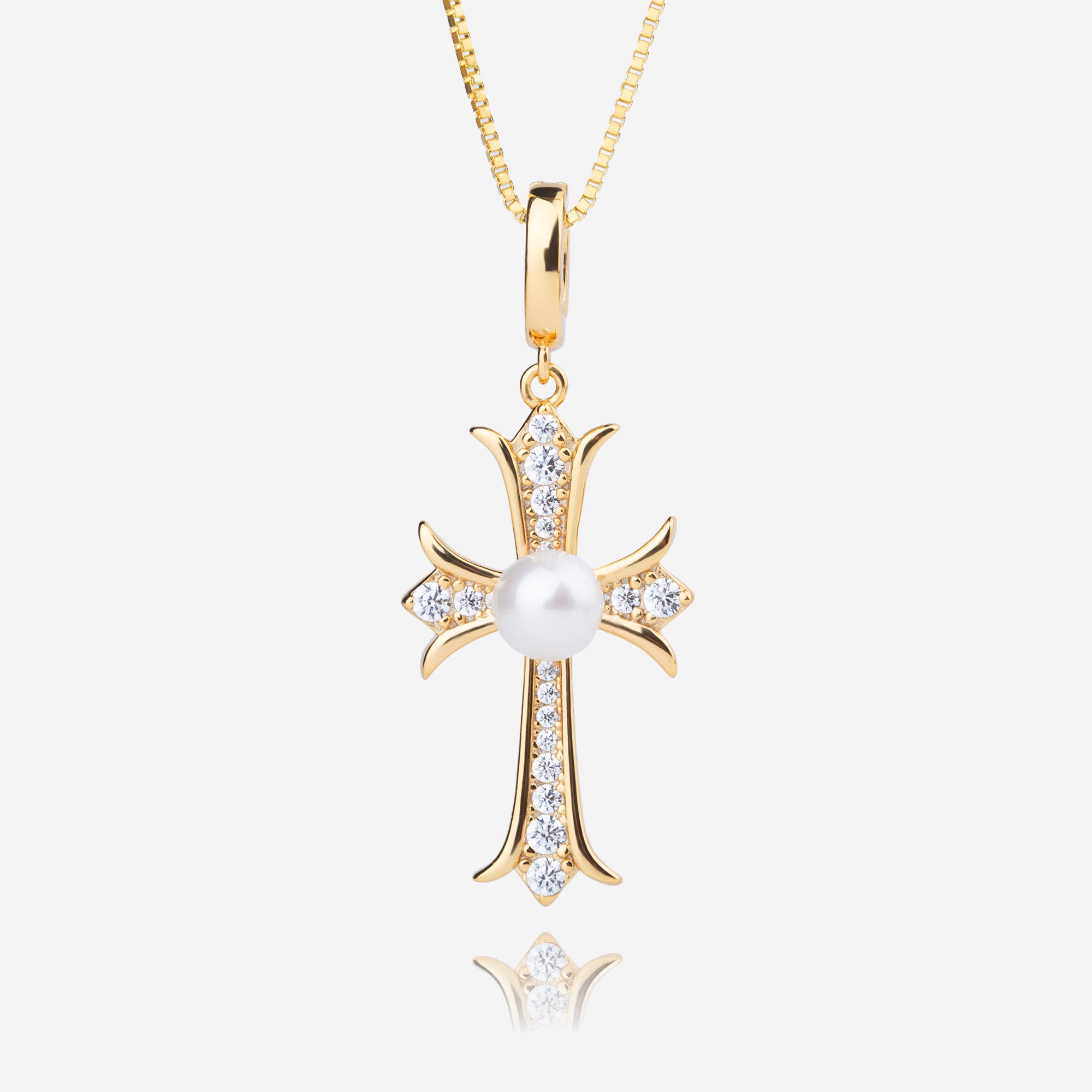 Natural Pearl & Cubic Zirconia Cross Necklace