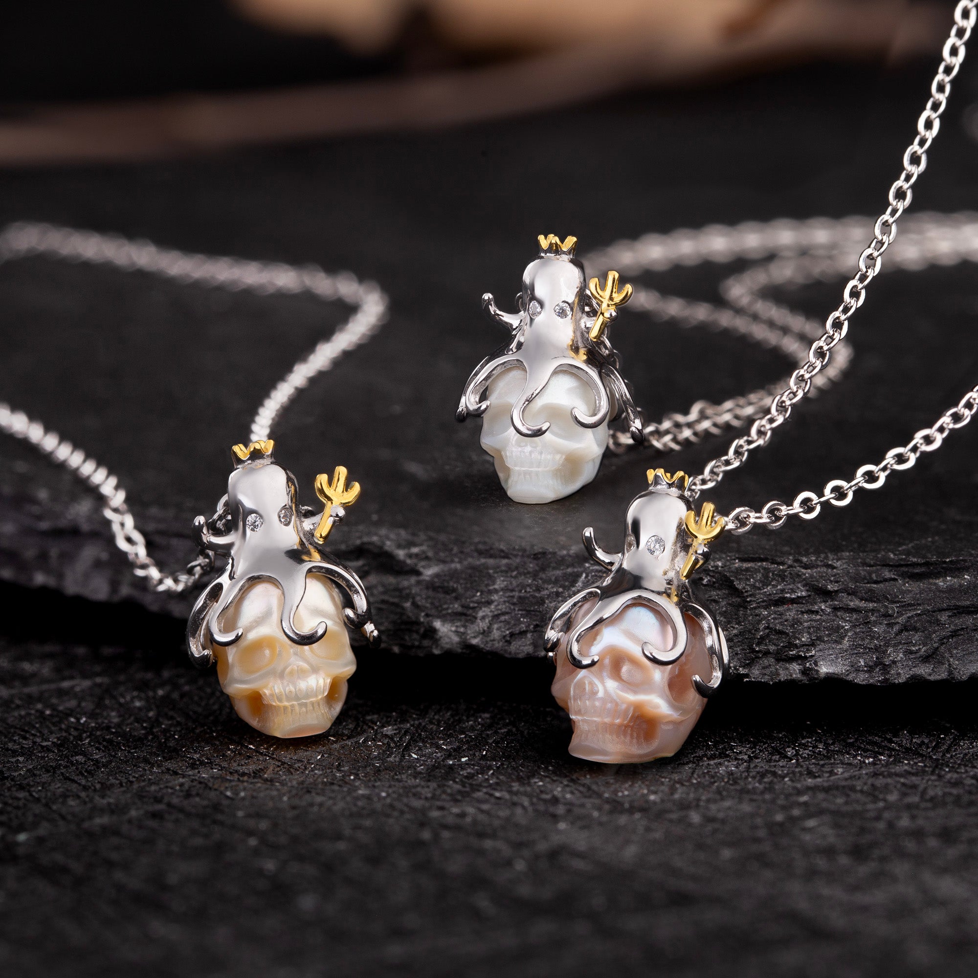 Pearl Skull Octopus Pendant Necklace