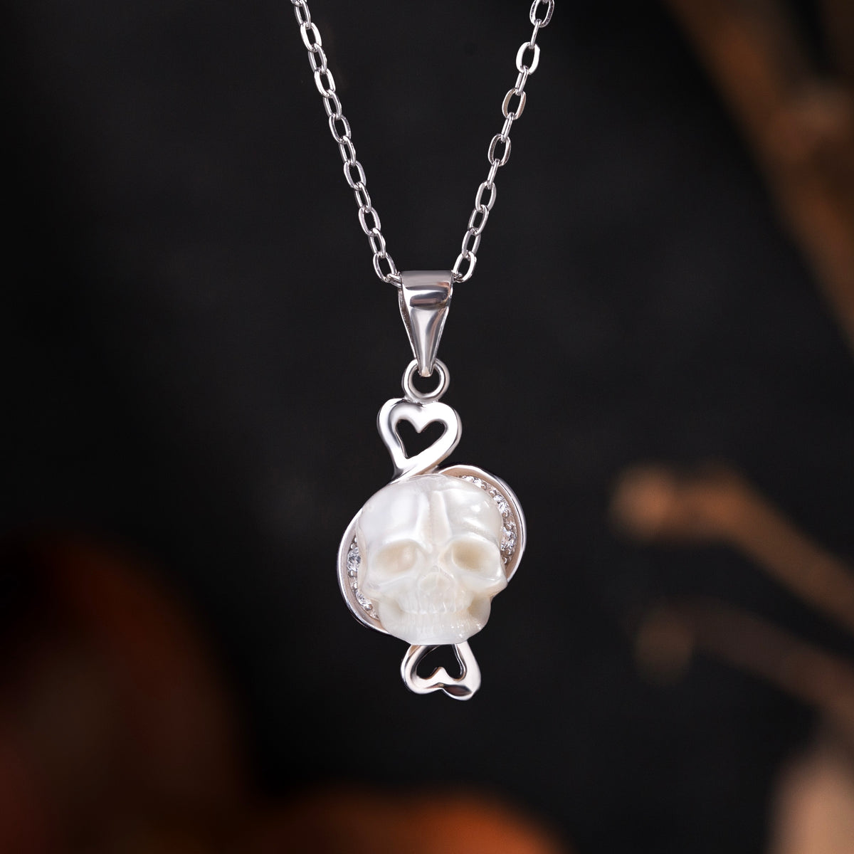 12 Zodiac Signs Pisces Pearl Skull CZ Necklace