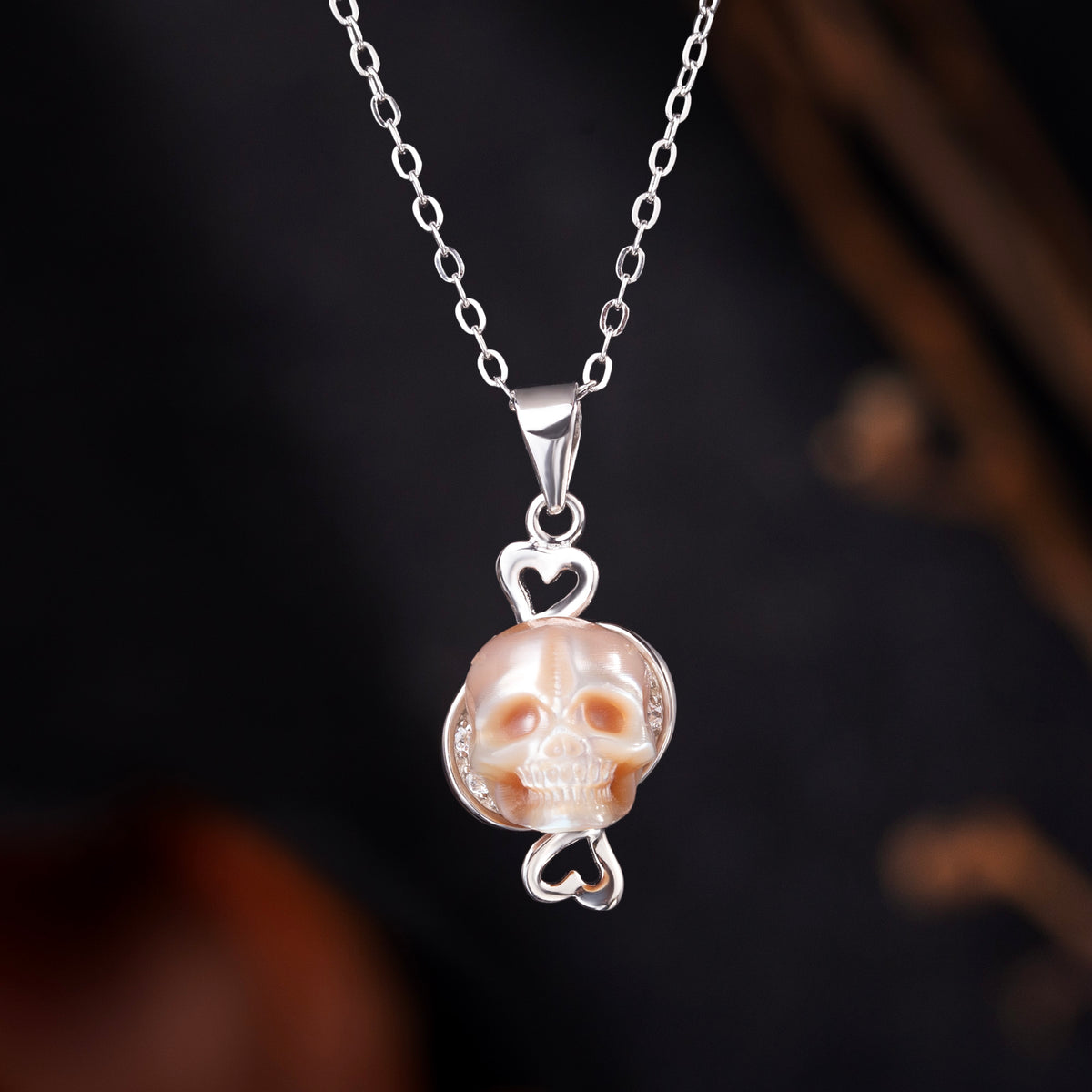 12 Zodiac Signs Pisces Pearl Skull CZ Necklace