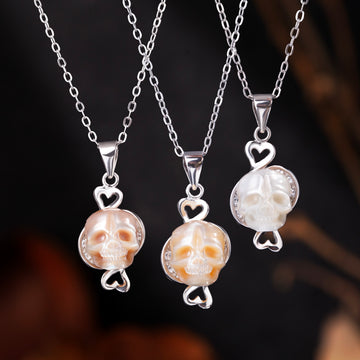 12 Zodiac Signs Pisces Pearl Skull CZ Necklace