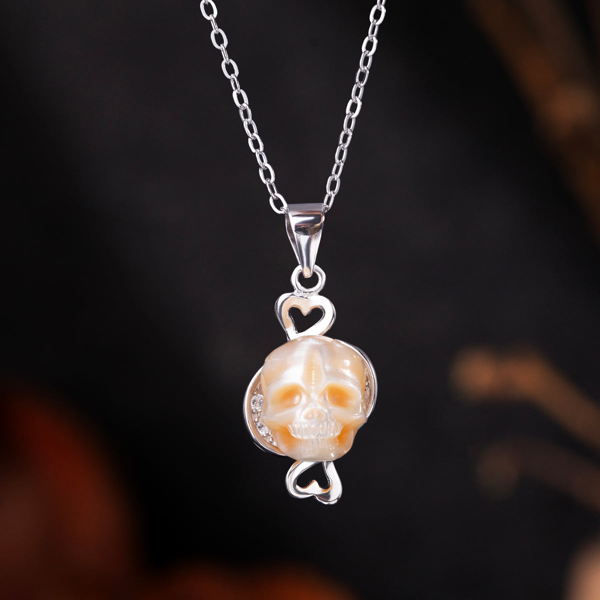 12 Zodiac Signs Pisces Pearl Skull CZ Necklace