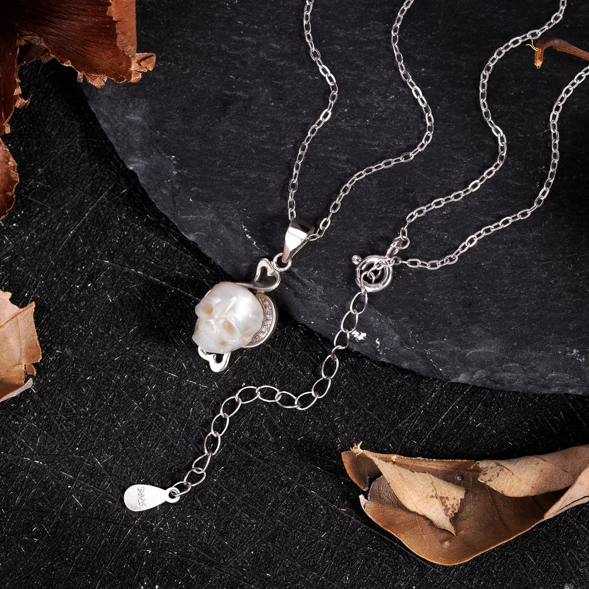 12 Zodiac Signs Pisces Pearl Skull CZ Necklace