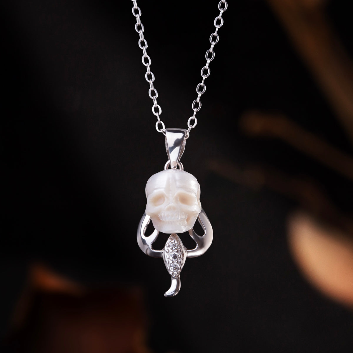 12 Zodiac Signs Scorpio Pearl Skull Necklace