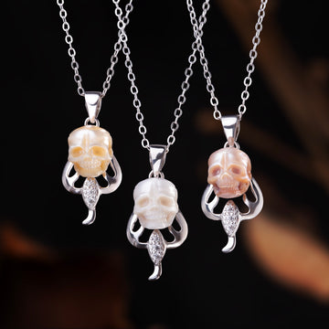 12 Zodiac Signs Scorpio Pearl Skull Necklace