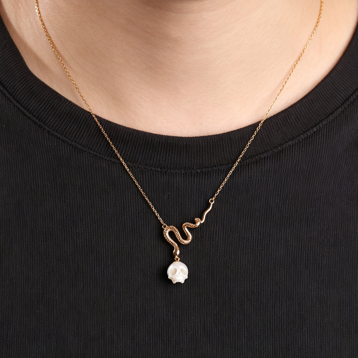 Mystic Snake Carved Pearl Cranium Necklace