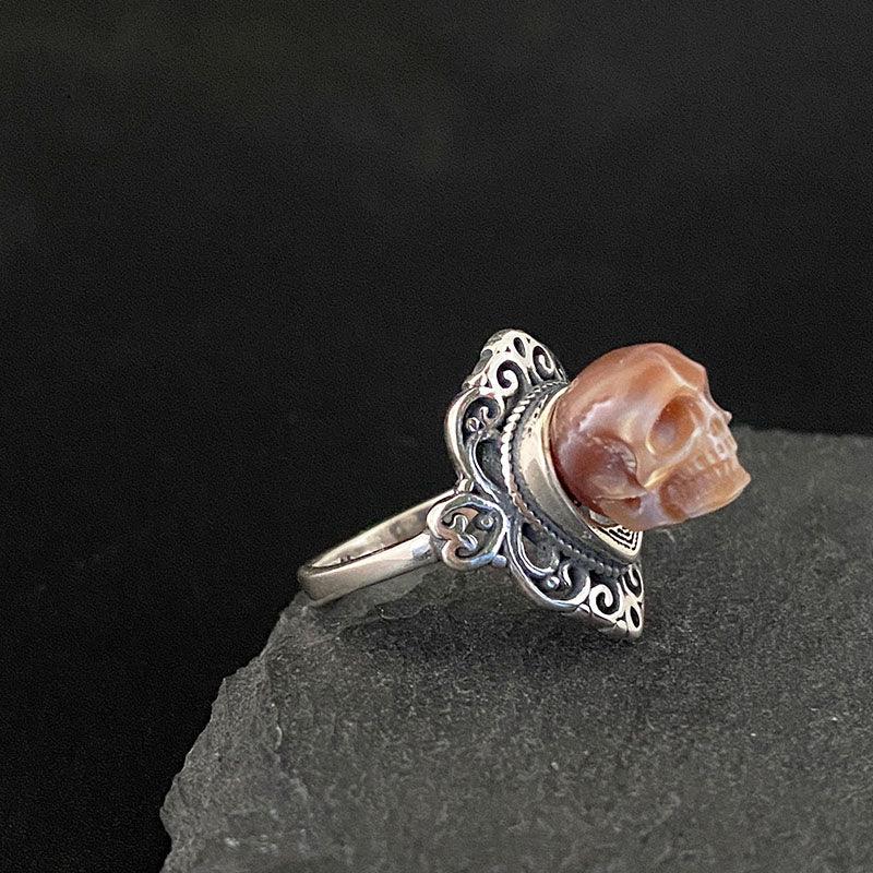 Belle Juri Pearl Skull Knight Shield Openwork Ring