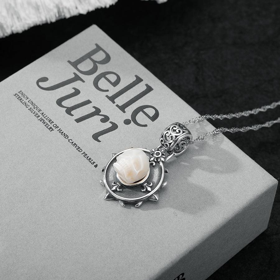 Belle Juri Pearl Skull Royal Circle Shield Necklace