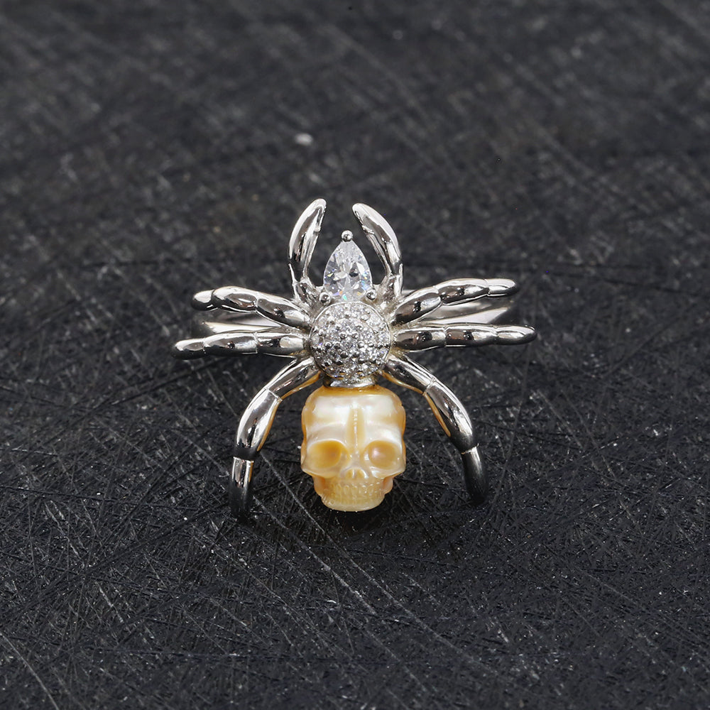 Pear Cut Stone Spider Pearl Skull Ring