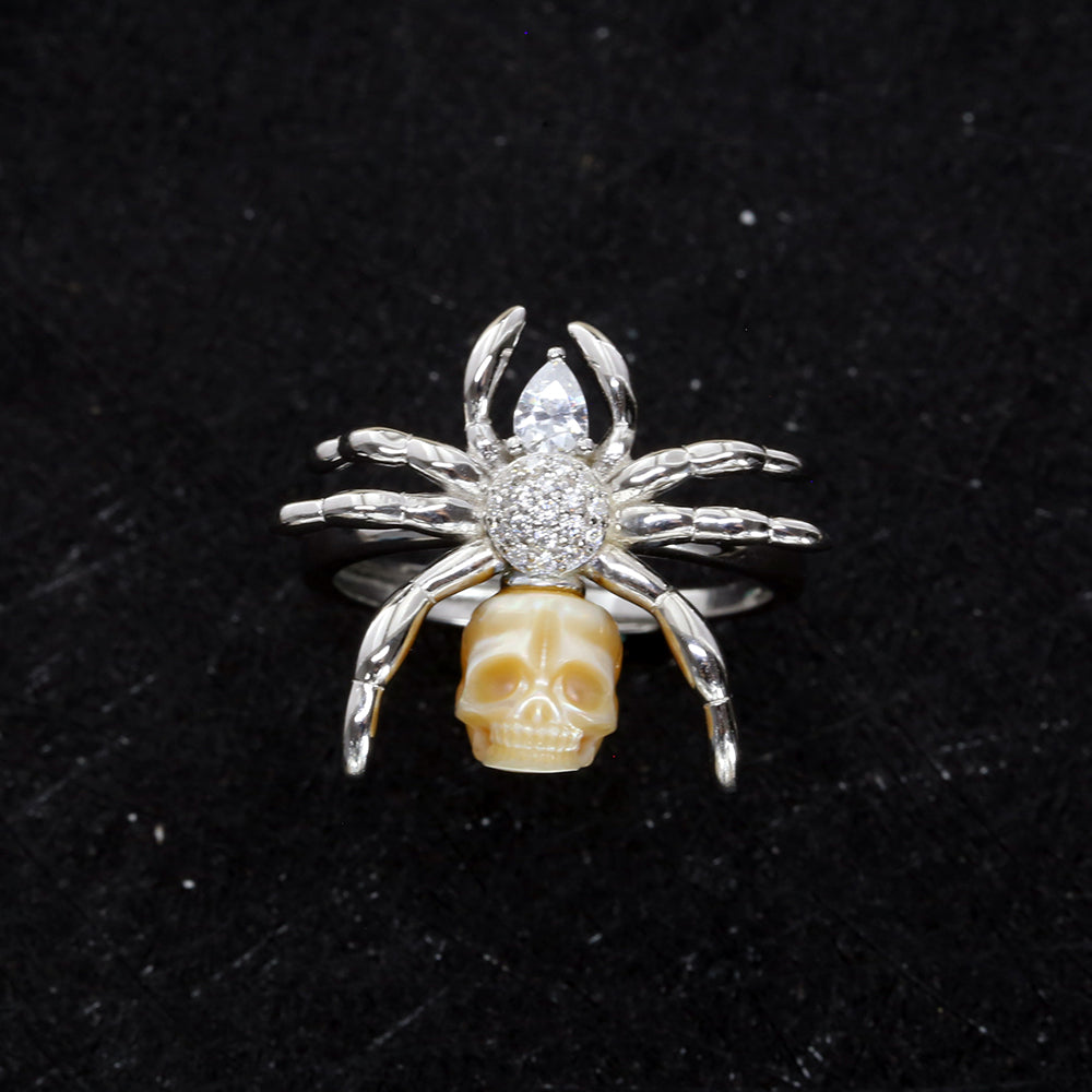 Pear Cut Stone Spider Pearl Skull Ring