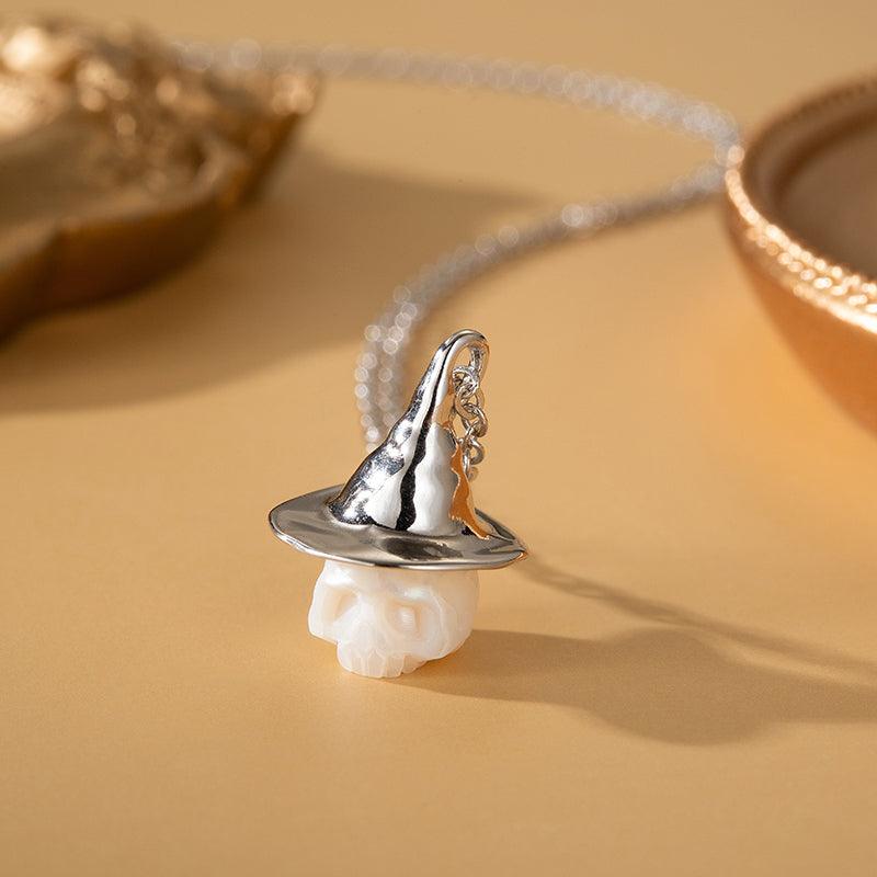 Pearl Carved Cranium Witch Hat Pendant - Belle Juri