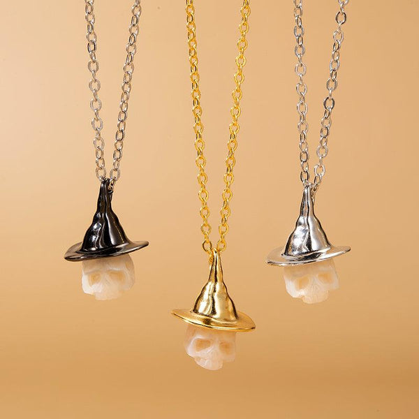 PearlCarvedCraniumWitchHatPend