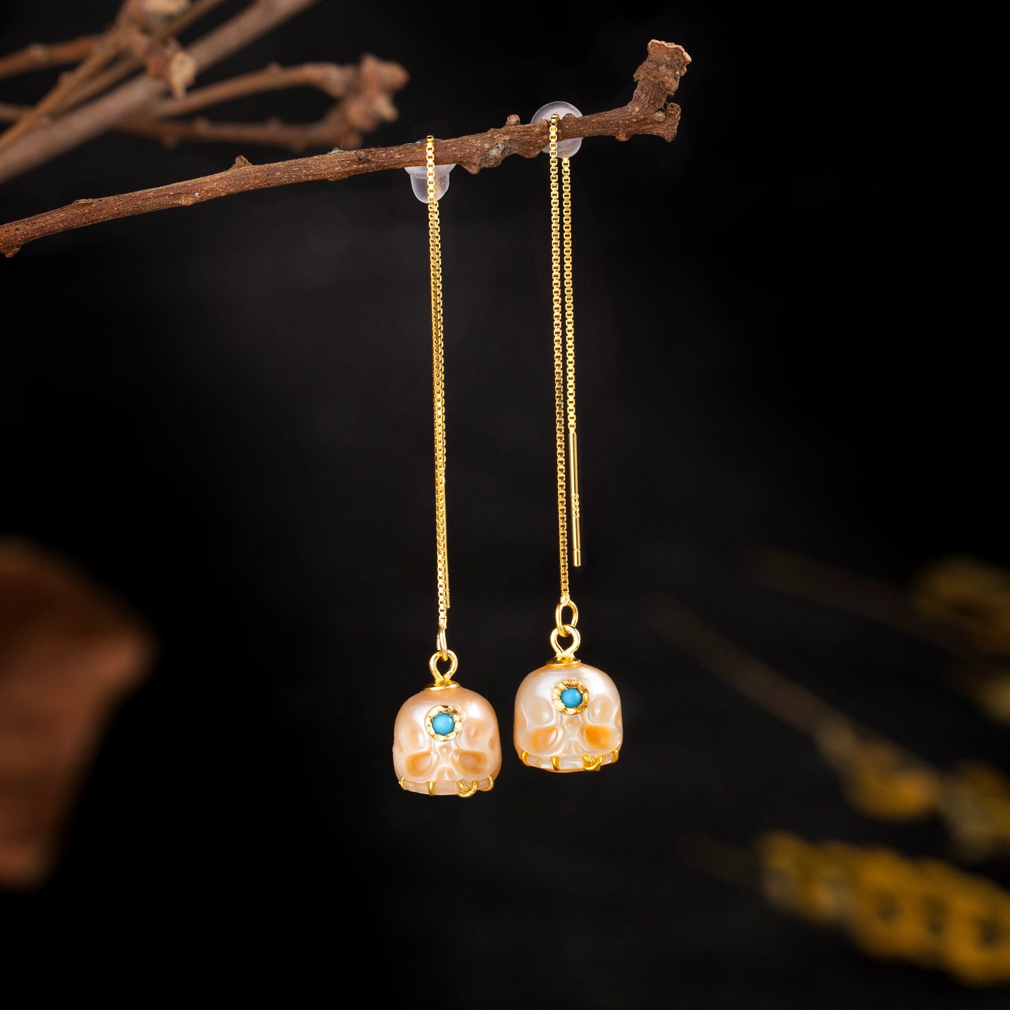 Pearl Carved Śmaśana Threader Earrings