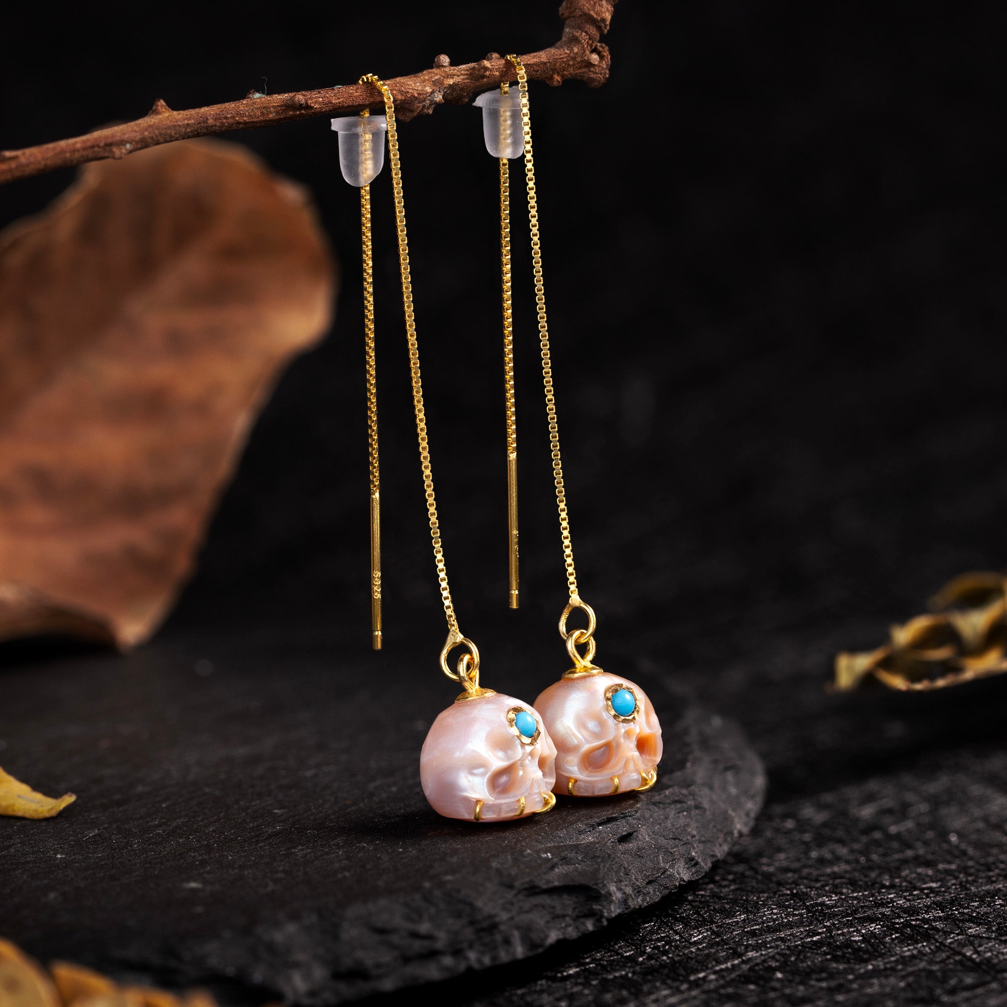 Pearl Carved Śmaśana Threader Earrings