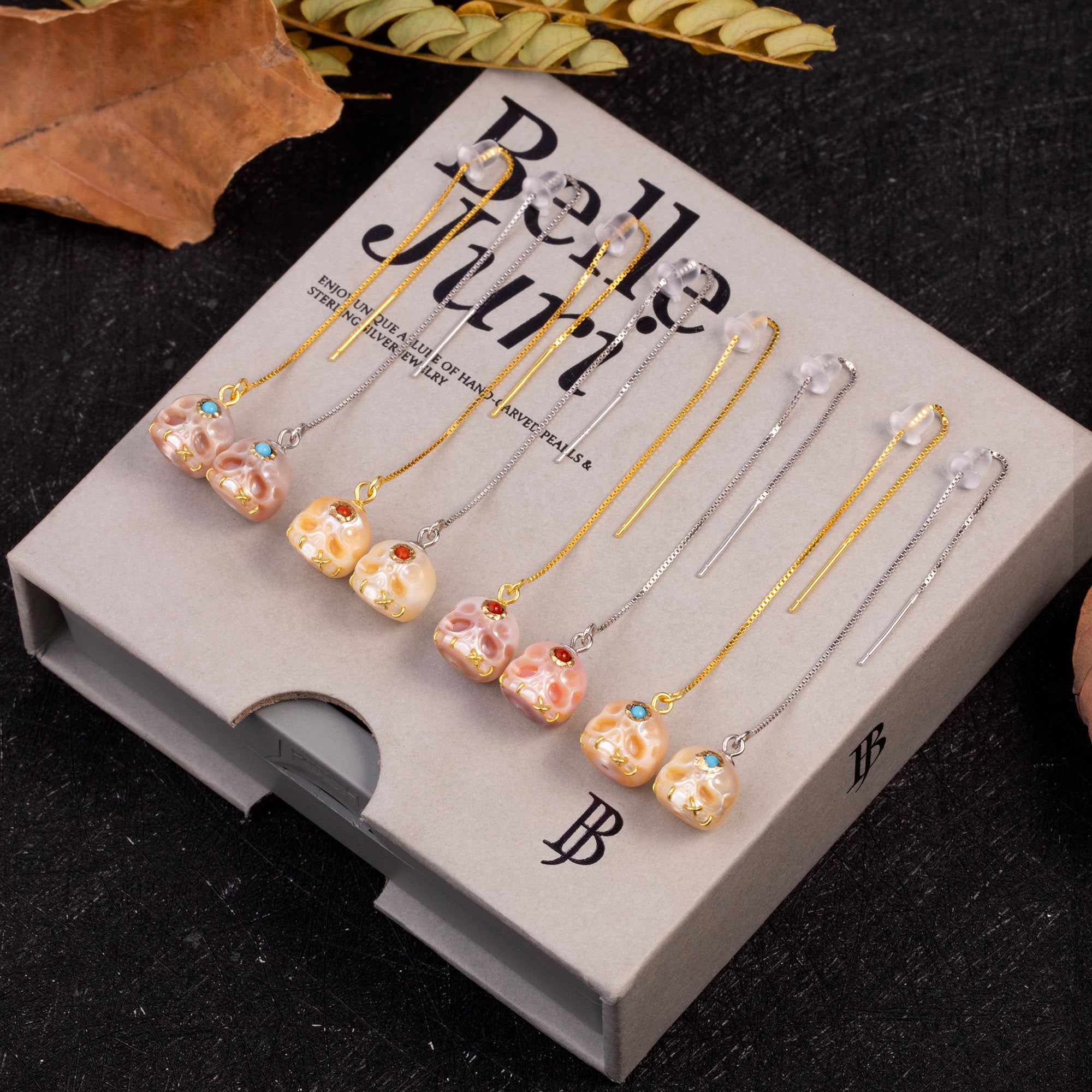 Pearl Carved Śmaśana Threader Earrings