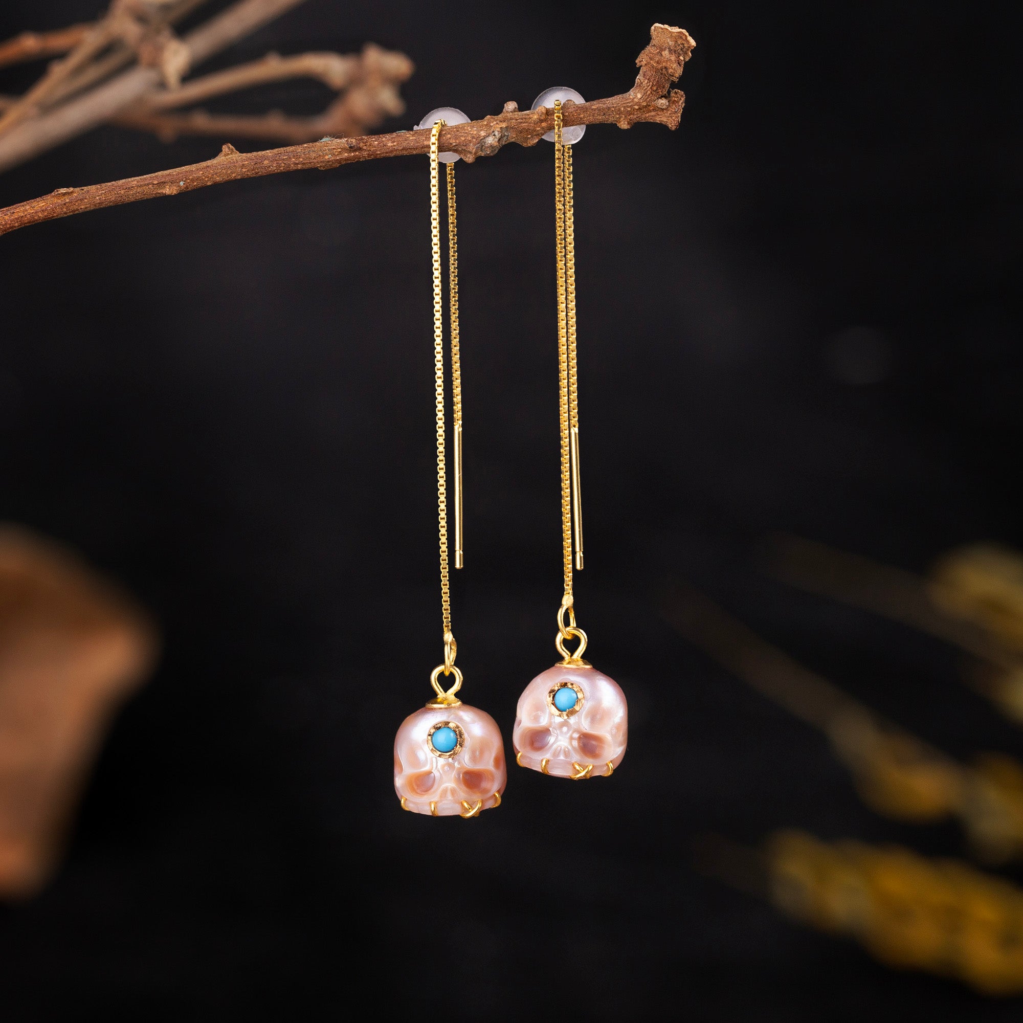 Pearl Carved Śmaśana Threader Earrings