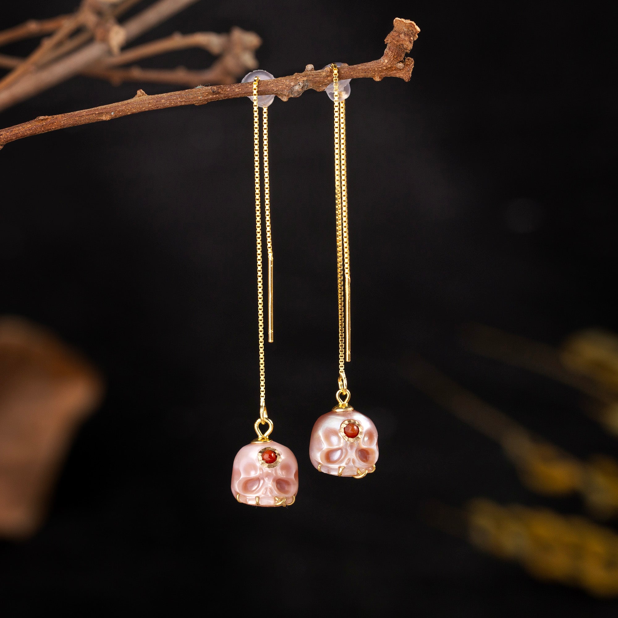 Pearl Carved Śmaśana Threader Earrings