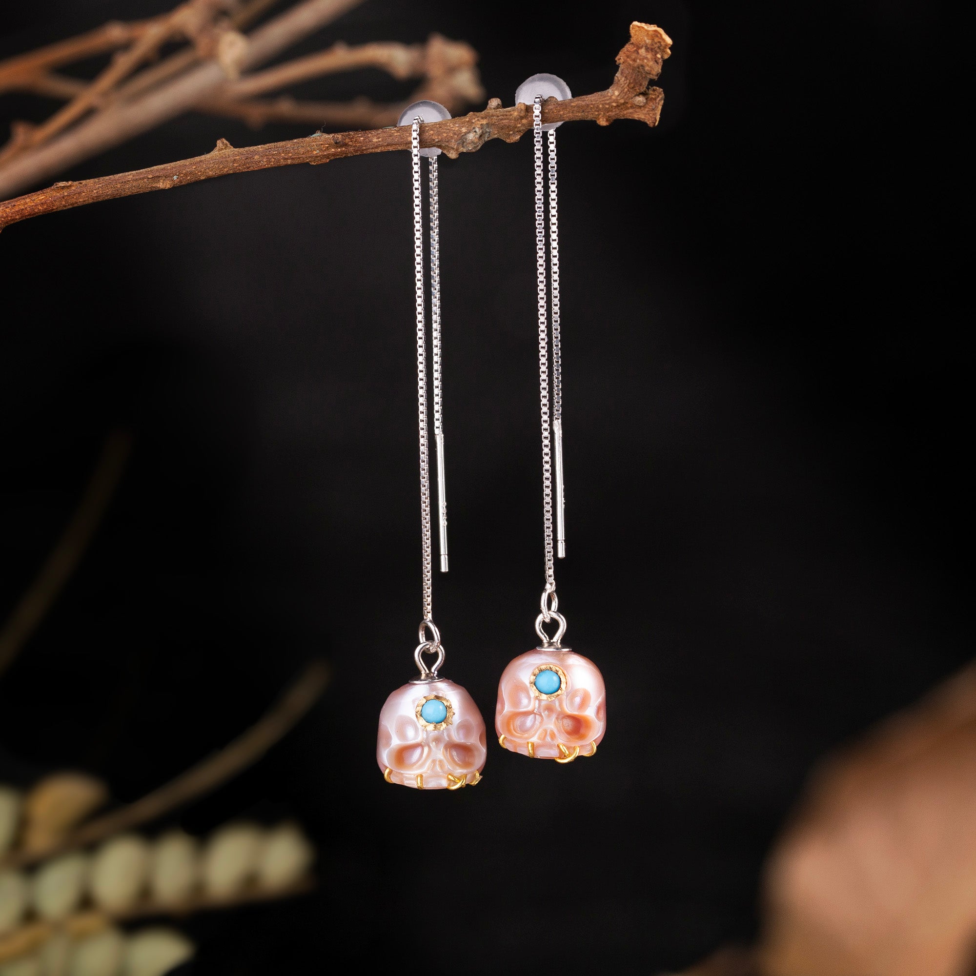 Pearl Carved Śmaśana Threader Earrings