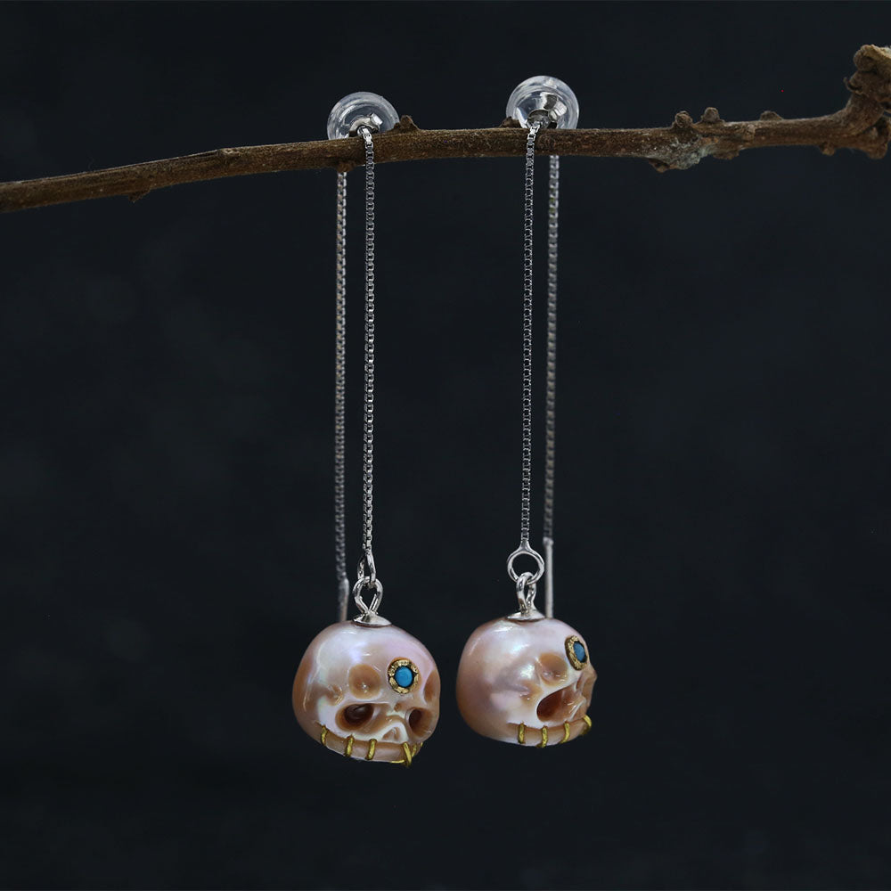 Pearl Carved Śmaśana Threader Earrings