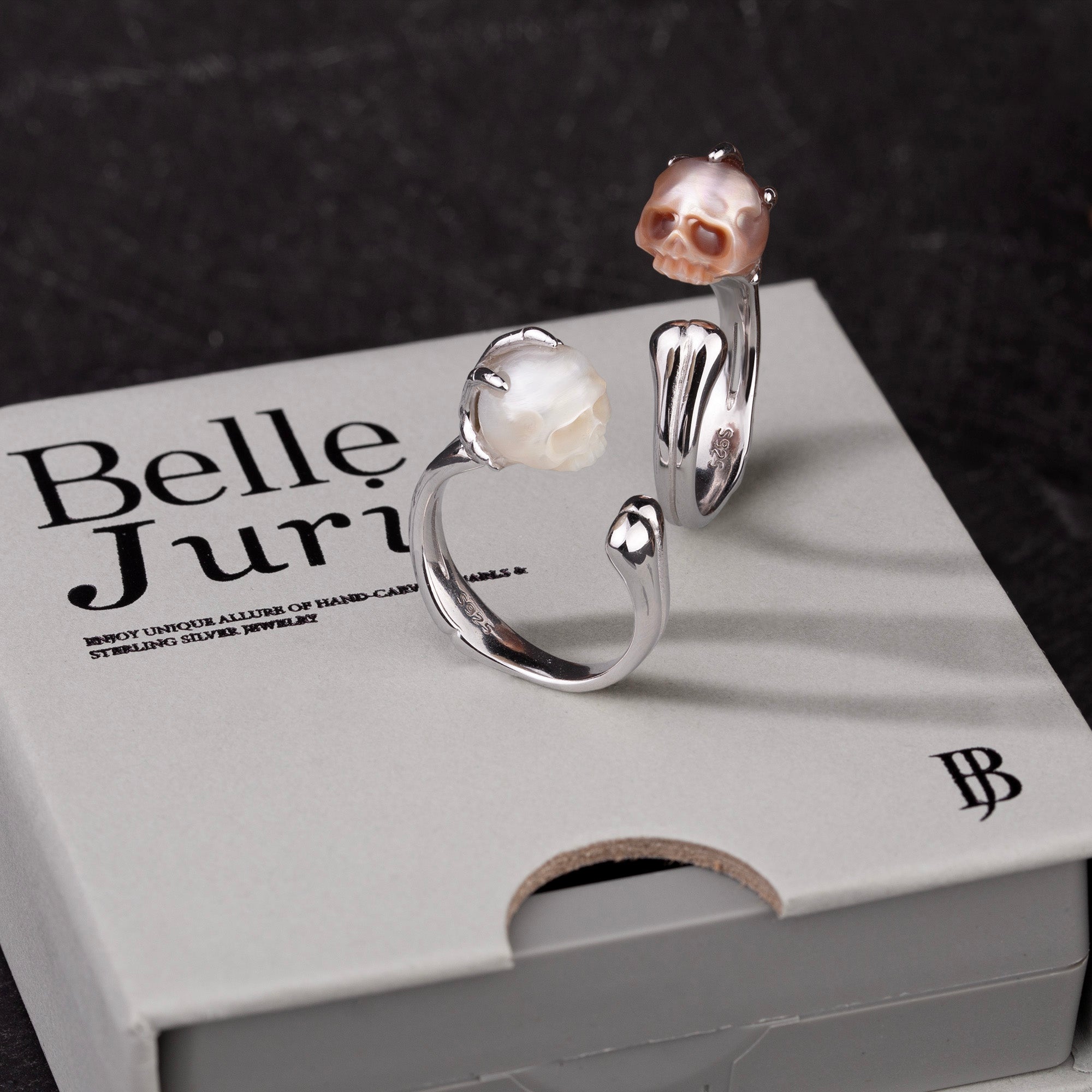 Pearl Cranium Skeleton Hand Bone Ring