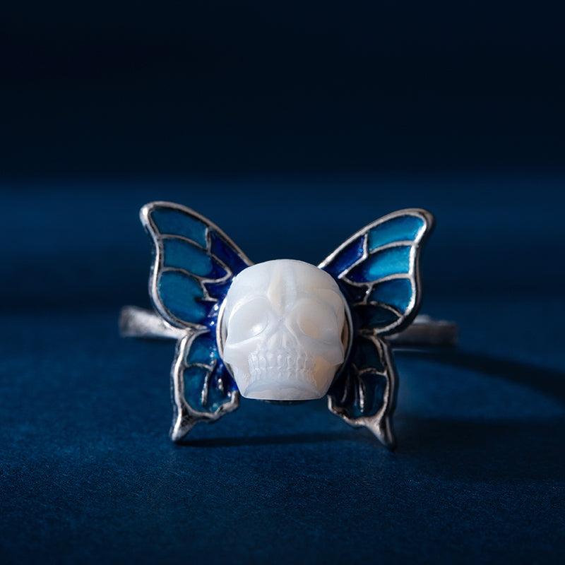 Pearl Skull Butterfly Ring - Belle Juri