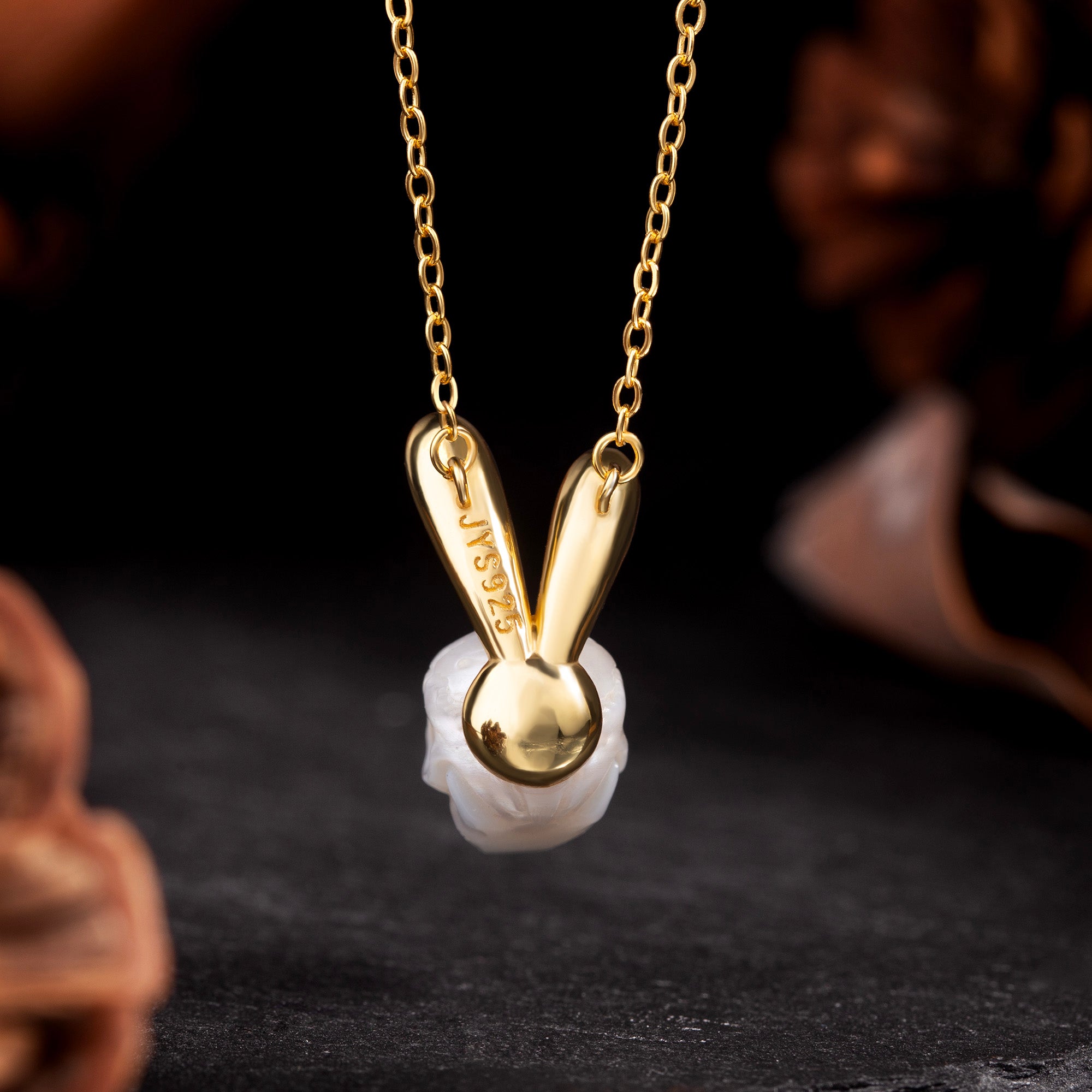 Perlenschädel Gold Hasenohren Halskette